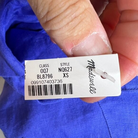 Madewell $128 V-Neck Mini Dress 100% Linen in Blue Star Size XS NQ627 - Picture 8 of 9